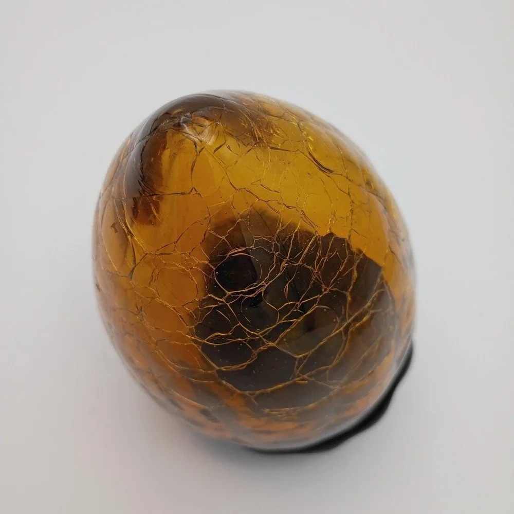 Large Pier 1 Amber Crackle Glass Acorn Art Glass Decor 5